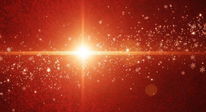 Festive Red Christmas Background with Bright Light Flare and Glittering Snowflakes - Powered by Adobe