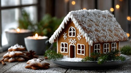 Gingerbread house decorating for christmas season holidays
