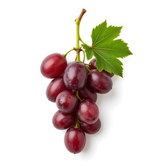 Fototapeta premium Fresh grape cluster with leaf on white background, healthy eating