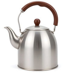 Sleek gooseneck kettle on white background, elegant kitchenware design