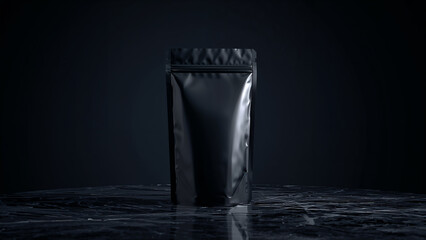 Black Packaging Bag Mockup on Marble Surface Minimal Studio Shot