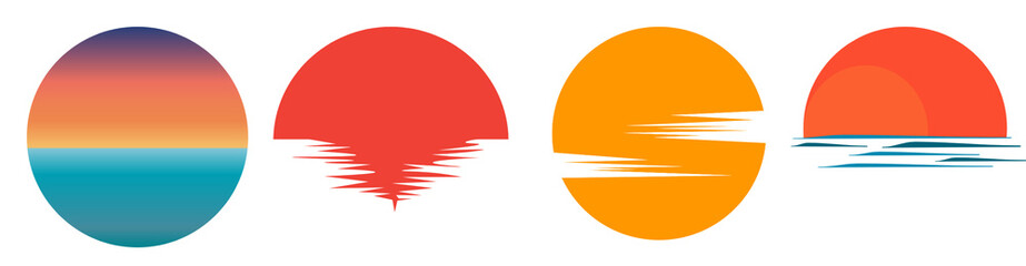 Collection of vector illustration icon set with speech bubble sign design on the beach Surfboard Sunset Vintage Grunge