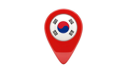 Korean Landmark Pointer: A vibrant red map marker icon featuring the South Korean flag, subtly indicating a place or location within Korea. Perfect for travel and culture-related designs.