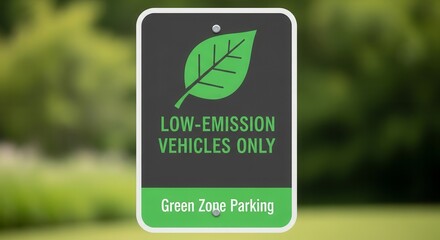 Low Emission Vehicles: Green Zone Parking Sign Illustrates Sustainability And Environmental