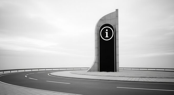 Fototapeta Information Sign Near Road, Black And White Photo, Monochromatic Photography