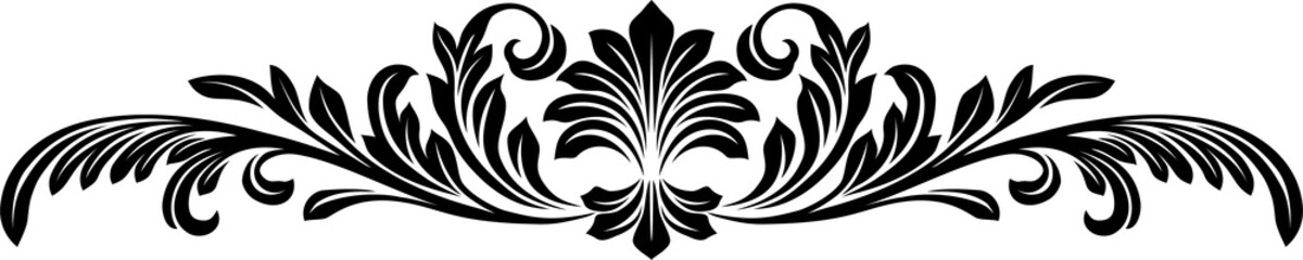 A filigree heraldic crest calligraphic motif, floral pattern horizontal divider design element. Original design in a vintage style.  © Christos Georghiou