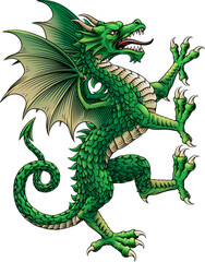 Dragon heraldry coat of arms or family crest medieval shield style heraldic animal. In a vintage woodcut style.