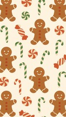 Fototapeta premium Festive gingerbread candy pattern mobile wallpaper
