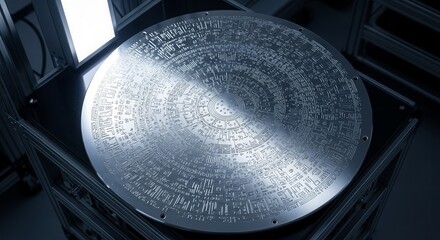 Intricate Metallic Disc With Geometric Design Presenting Advanced Technological Innovation