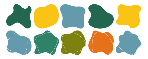 Contemporary set of irregular blob forms in earthy color palette. Muted color and asymmetrical, free lines for modern template or web asset design. Biomorphic element provide playful background layout