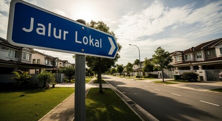 Jalur Local Street Sign Indicating Local Road in Modern Suburban Residential Area