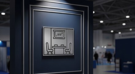 Metallic Conference Room Signage Against a Blue Wall in a Modern Setting