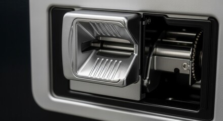 Obraz premium Metallic Mechanism: A Detailed Close-Up Shot of a Compartment, Inside View