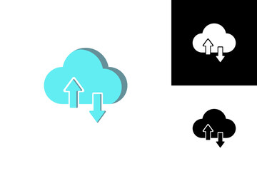 Modern cloud computing icon featuring up and down arrows, representing essential data transfer, file upload, download, and synchronization for online storage solutions