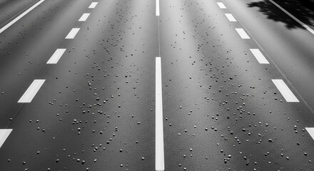 Minimalistic Road Perspective With Road Markings On The Black Asphalt Surface