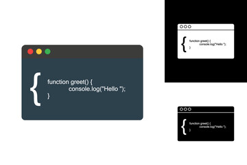 Vector illustration of a browser window displaying programming code, symbolizing web development, software engineering, and digital solutions for modern technology