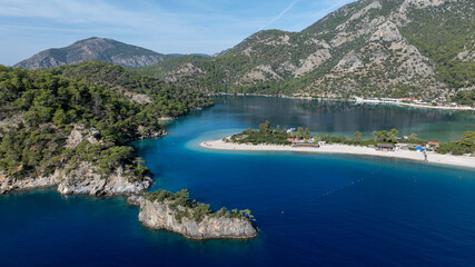 Beautiful aerial landscape capturing the serenity and color tones of &Ouml;l&uuml;deniz lagoon.