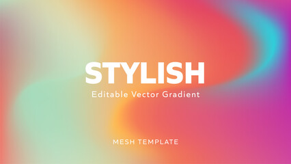 Stylish editable vector gradient mesh template with a vibrant, flowing blend of hot pink, orange, yellow, and turquoise, perfect for dynamic digital ads, album artwork, or party promotions
