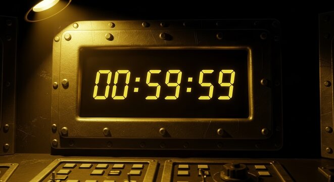 Metallic Timepiece Showing Countdown, Illuminated Display Shows The Final Critical Minutes