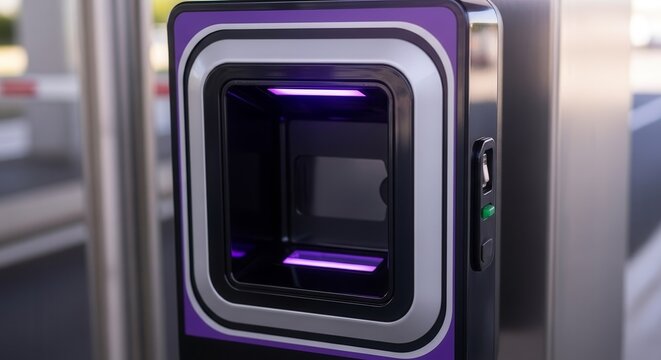 Modern Card Reader with Purple Illumination at Automated Parking Payment Station