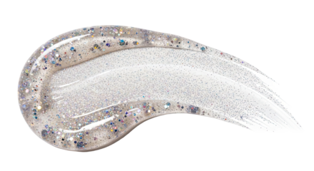 Glitter infused cosmetic gel smear shimmering trail on white 