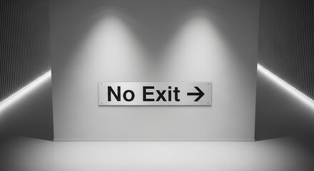 Minimalist Interior With 'No Exit' Sign: Architectural Ambiguity and Directional Confusion