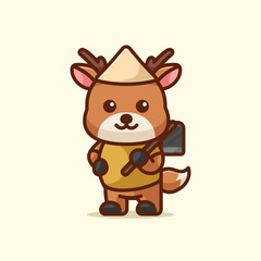 Simple Country Farmer Deer cartoon vector illustration Pig and Deer concept icon isolated