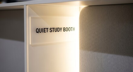 Minimalist Photograph of a Quiet Study Booth Sign Illuminated Against White Backgrounds