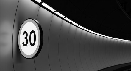 Minimalist Photograph Of Speed Limit Sign In A Modern Architectural Structure