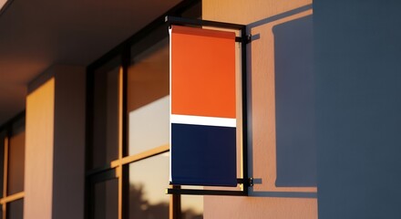 Minimalist Sign Against An Exterior Wall Casting A Shadow, During Golden Hour