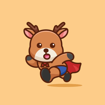 Simple Running Deer Superhero cartoon vector illustration Pig and Deer concept icon isolated