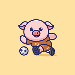Simple Pig Playing Ball cartoon vector illustration Pig and Deer concept icon isolated
