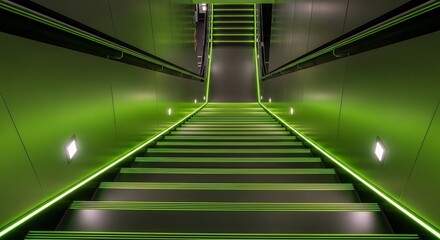 Modern Green Staircase Design Showcasing Innovative Architecture and Contemporary Lighting