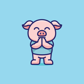 Simple The Pig Greets cartoon vector illustration Pig and Deer concept icon isolated