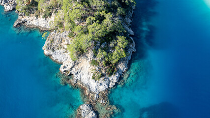 Stunning drone shot of &Ouml;l&uuml;deniz Blue Lagoon, a famous summer travel destination.