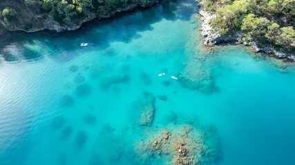 Stunning drone shot of &Ouml;l&uuml;deniz Blue Lagoon, a famous summer travel destination.