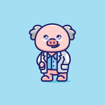 Simple Professor Pig cartoon vector illustration Pig and Deer concept icon isolated
