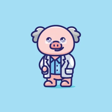 Simple Professor Pig cartoon vector illustration Pig and Deer concept icon isolated