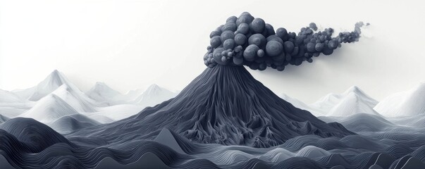 Dramatic illustration of a volcanic eruption with ash cloud