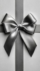 Minimal Christmas invitation background with a top-down flat-lay layout featuring a matte white surface, a perfect ribbon bow, soft even lighting, clear focus, and a clean festive atmosphere