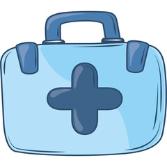 Light Blue Medical Kit With Dark Blue Cross On Transparent Background Illustration