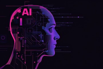 Abstract digital illustration of AI in a human head profile
