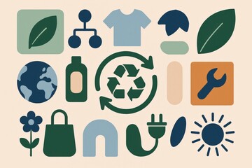Innovative eco conscious design elements representing sustainability and environmental awareness through minimalist symbolism highlighting recycling conservation and renewable energy practices