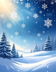 Serene winter landscape with falling snowflakes and snow-covered trees