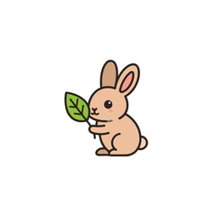 Fototapeta premium Delightful bunny holding a verdant leaf in its paws offering a serene illustration perfect for