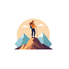 Female adventurer conquers mountain peak with determination exploring the great outdoors