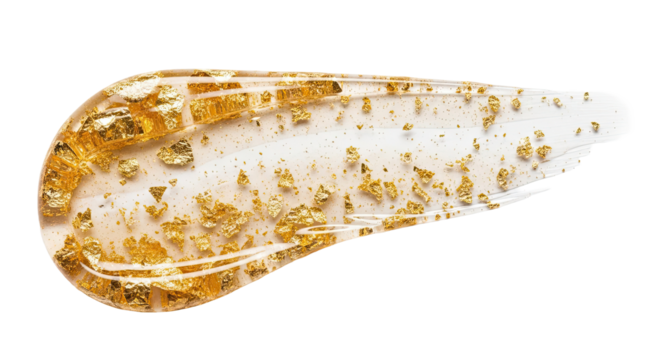 Gold foil infused gel smear shimmering streak on spotless white