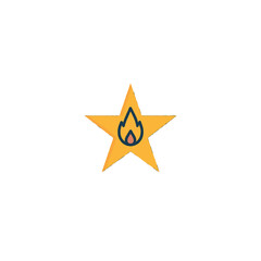 Golden star emblem adorned with abstract flame icon representing fiery achievement and illuminated