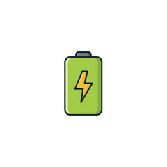 Green energy battery icon representing technological innovation advancement and sustainability in