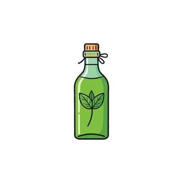 Green elixir in clear glass bottle with herbal infusion for wellness and holistic practices